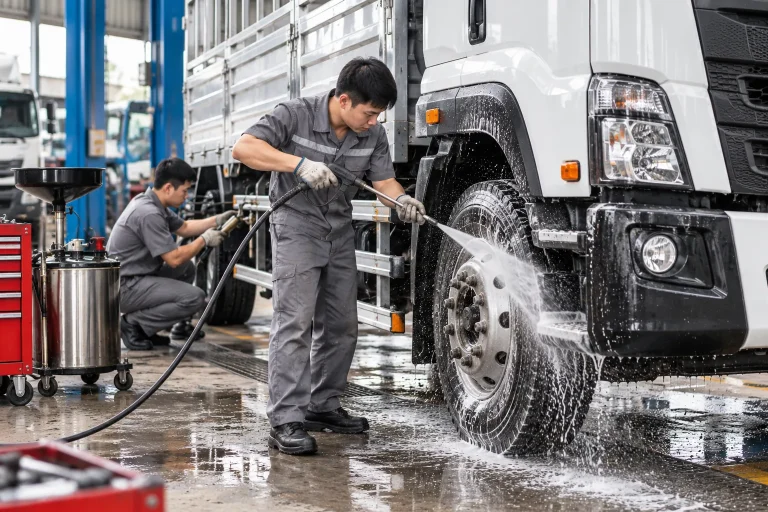 Rửa xe tải, thay nhớt, bơm mỡ